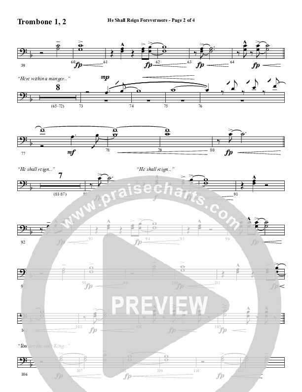 He Shall Reign Forevermore with Only King Forever (Choral Anthem SATB) Trombone 1/2 (Word Music Choral / Arr. Marty Hamby)
