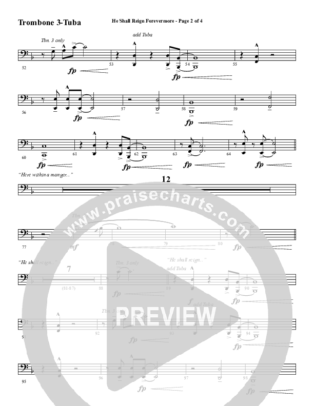 He Shall Reign Forevermore with Only King Forever (Choral Anthem SATB) Trombone 3/Tuba (Word Music Choral / Arr. Marty Hamby)