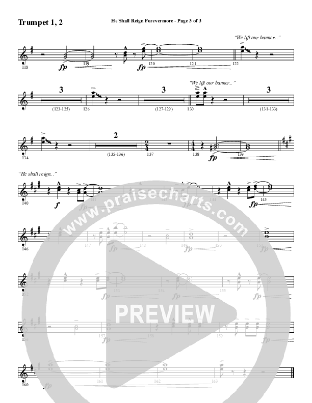 He Shall Reign Forevermore with Only King Forever (Choral Anthem SATB) Trumpet 1,2 (Word Music Choral / Arr. Marty Hamby)