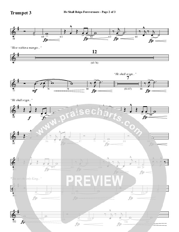 He Shall Reign Forevermore with Only King Forever (Choral Anthem SATB) Trumpet 3 (Word Music Choral / Arr. Marty Hamby)