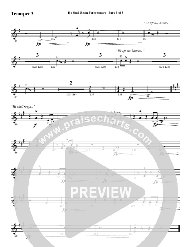 He Shall Reign Forevermore with Only King Forever (Choral Anthem SATB) Trumpet 3 (Word Music Choral / Arr. Marty Hamby)