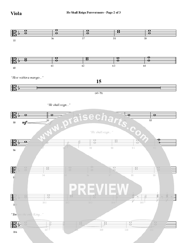 He Shall Reign Forevermore with Only King Forever (Choral Anthem SATB) Viola (Word Music Choral / Arr. Marty Hamby)