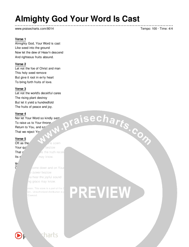 Almighty God Your Word Is Cast Lyrics (Traditional Hymn)