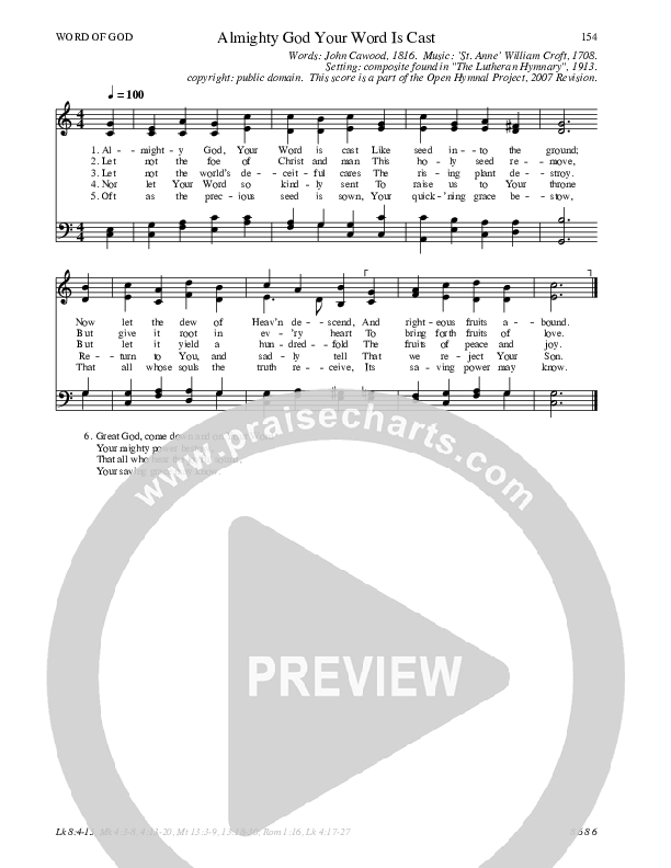 Almighty God Your Word Is Cast Hymn Sheet (SATB) (Traditional Hymn)
