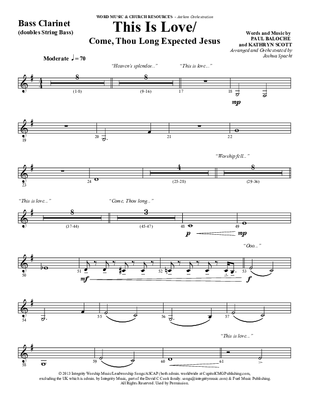 This Is Love (with Come Thou Long Expected Jesus) (Choral Anthem SATB) Bass Clarinet (Word Music Choral / Arr. Joshua Spacht)