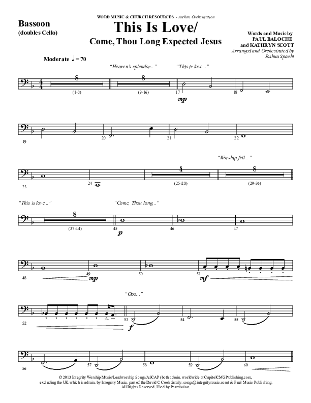 This Is Love (with Come Thou Long Expected Jesus) (Choral Anthem SATB) Bassoon (Word Music Choral / Arr. Joshua Spacht)