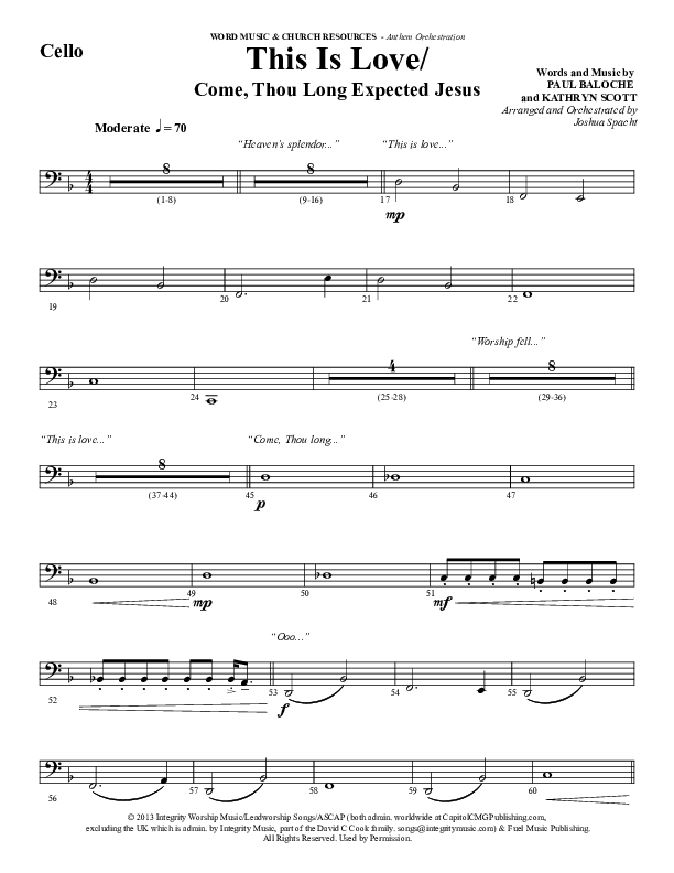 This Is Love (with Come Thou Long Expected Jesus) (Choral Anthem SATB) Cello (Word Music Choral / Arr. Joshua Spacht)