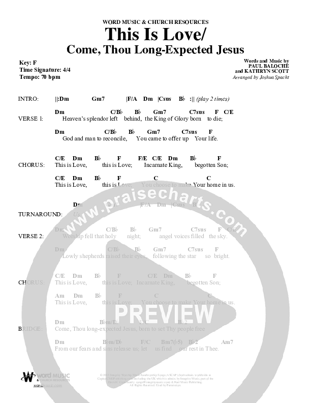This Is Love (with Come Thou Long Expected Jesus) (Choral Anthem SATB) Chord Chart (Word Music Choral / Arr. Joshua Spacht)