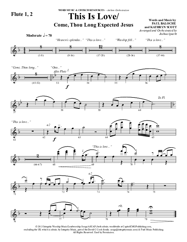 This Is Love (with Come Thou Long Expected Jesus) (Choral Anthem SATB) Flute 1/2 (Word Music Choral / Arr. Joshua Spacht)