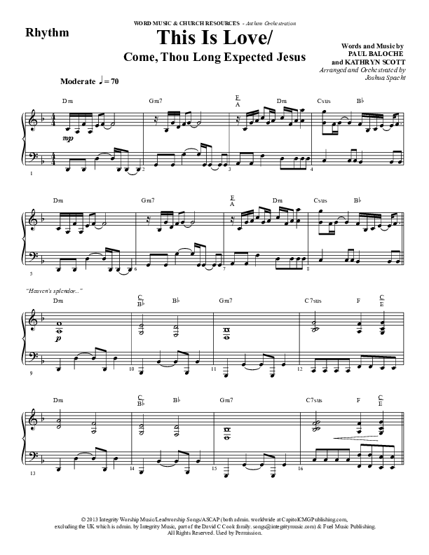This Is Love (with Come Thou Long Expected Jesus) (Choral Anthem SATB) Rhythm Chart (Word Music Choral / Arr. Joshua Spacht)