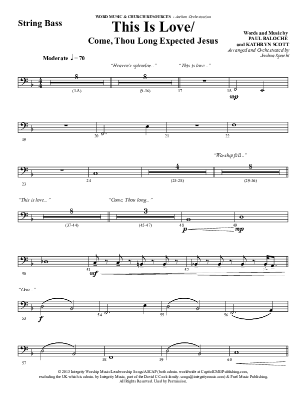 This Is Love (with Come Thou Long Expected Jesus) (Choral Anthem SATB) String Bass (Word Music Choral / Arr. Joshua Spacht)