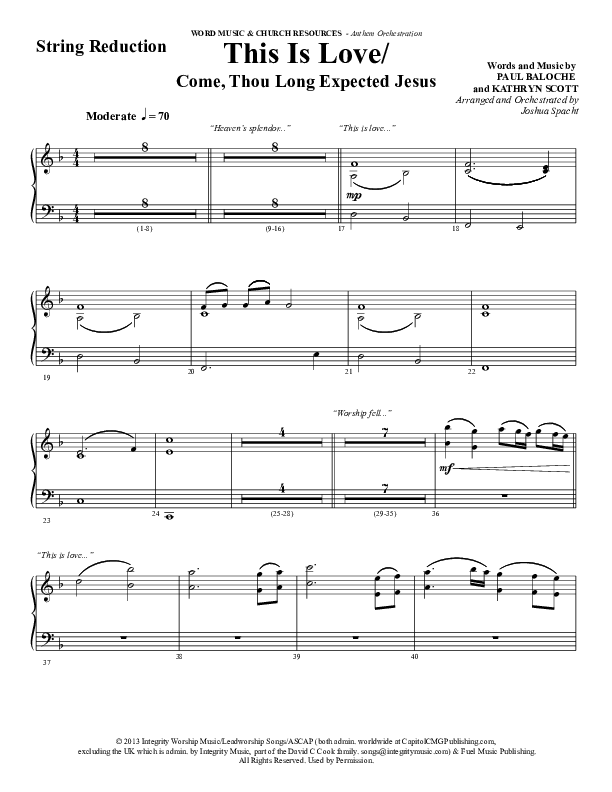 This Is Love (with Come Thou Long Expected Jesus) (Choral Anthem SATB) String Reduction (Word Music Choral / Arr. Joshua Spacht)