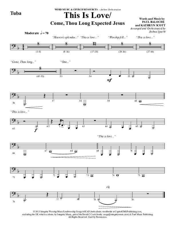 This Is Love (with Come Thou Long Expected Jesus) (Choral Anthem SATB) Tuba (Word Music Choral / Arr. Joshua Spacht)