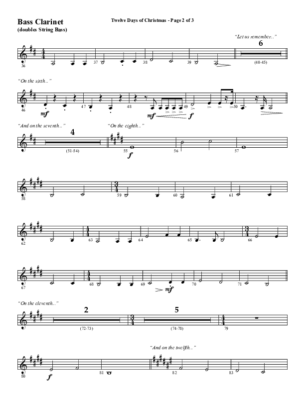 Twelve Days Of Christmas (Choral Anthem SATB) Bass Clarinet (Word Music Choral / Arr. Daniel Semsen)