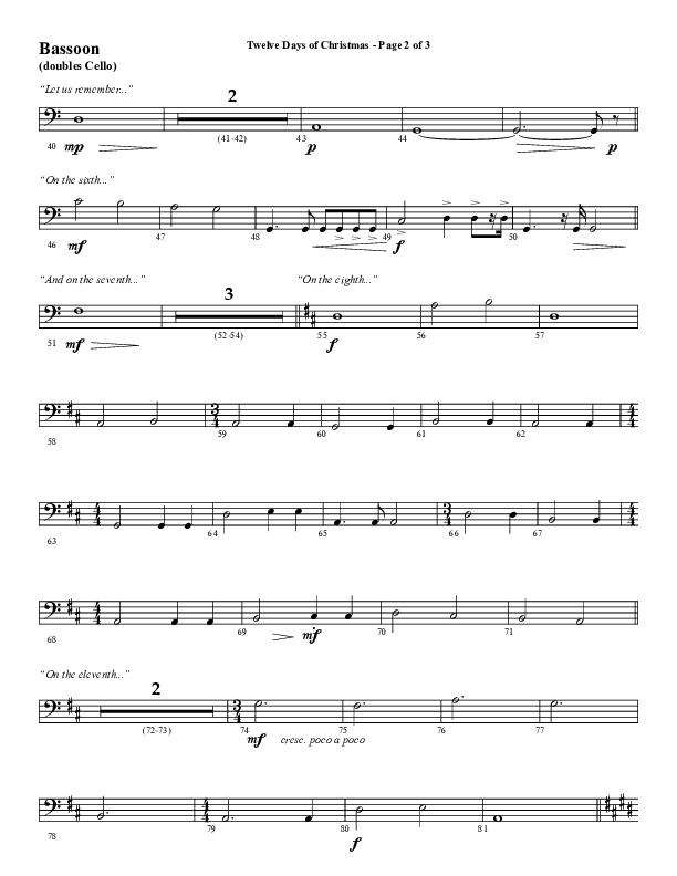 Twelve Days Of Christmas (Choral Anthem SATB) Bassoon (Word Music Choral / Arr. Daniel Semsen)