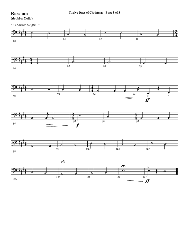 Twelve Days Of Christmas (Choral Anthem SATB) Bassoon (Word Music Choral / Arr. Daniel Semsen)