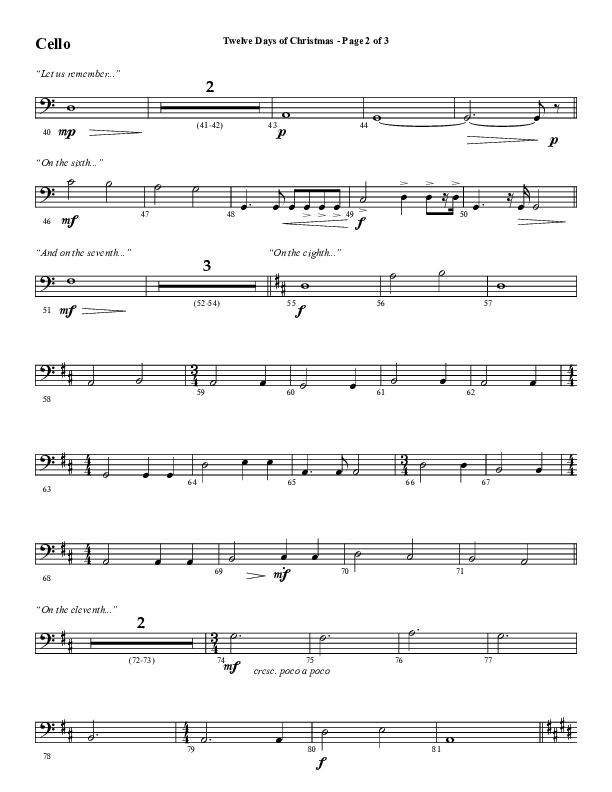 Twelve Days Of Christmas (Choral Anthem SATB) Cello (Word Music Choral / Arr. Daniel Semsen)