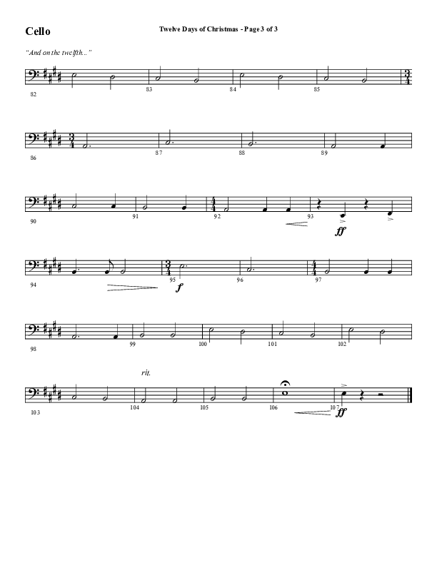 Twelve Days Of Christmas (Choral Anthem SATB) Cello (Word Music Choral / Arr. Daniel Semsen)