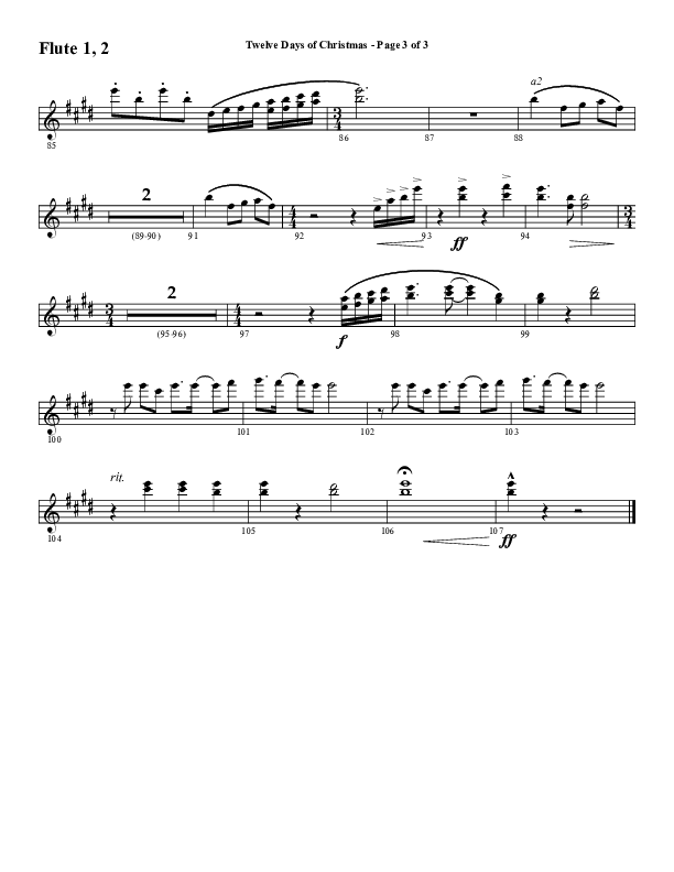Twelve Days Of Christmas (Choral Anthem SATB) Flute 1/2 (Word Music Choral / Arr. Daniel Semsen)
