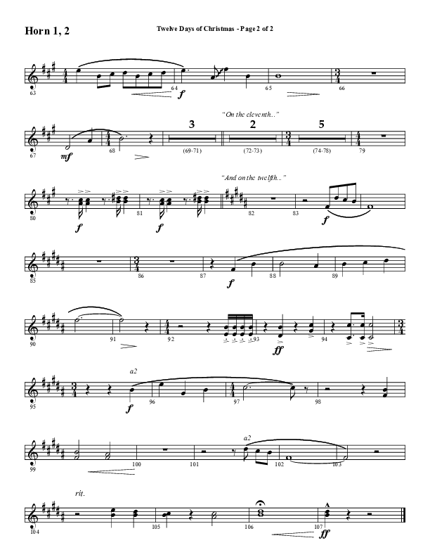Twelve Days Of Christmas (Choral Anthem SATB) French Horn 1/2 (Word Music Choral / Arr. Daniel Semsen)