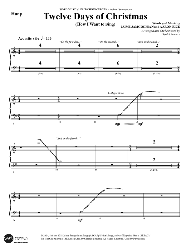 Twelve Days Of Christmas (Choral Anthem SATB) Harp (Word Music Choral / Arr. Daniel Semsen)