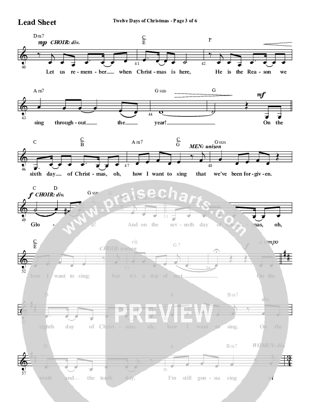 Twelve Days Of Christmas (Choral Anthem SATB) Lead Sheet (Melody) (Word Music Choral / Arr. Daniel Semsen)