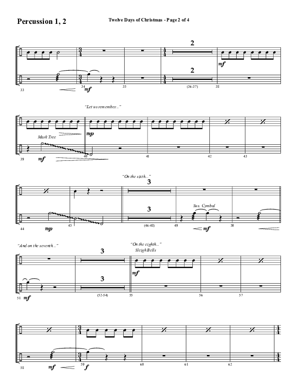 Twelve Days Of Christmas (Choral Anthem SATB) Percussion (Word Music Choral / Arr. Daniel Semsen)