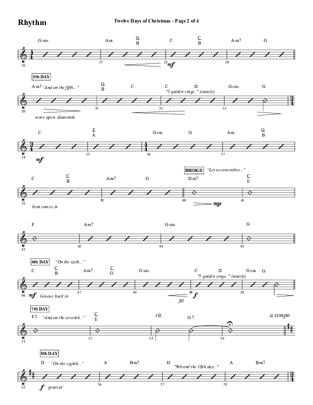 Twelve Days Of Christmas (Choral Anthem SATB) Rhythm Chart (Word Music Choral / Arr. Daniel Semsen)