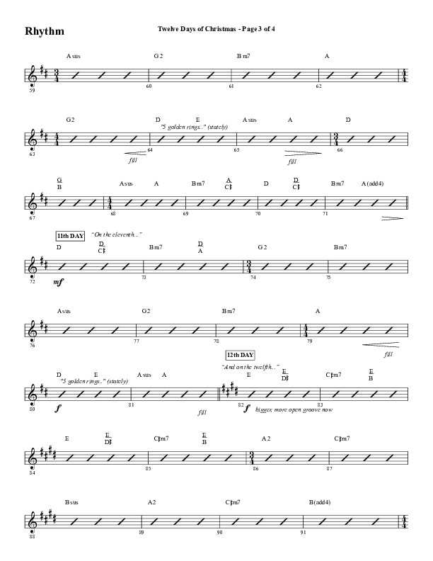 Twelve Days Of Christmas (Choral Anthem SATB) Rhythm Chart (Word Music Choral / Arr. Daniel Semsen)