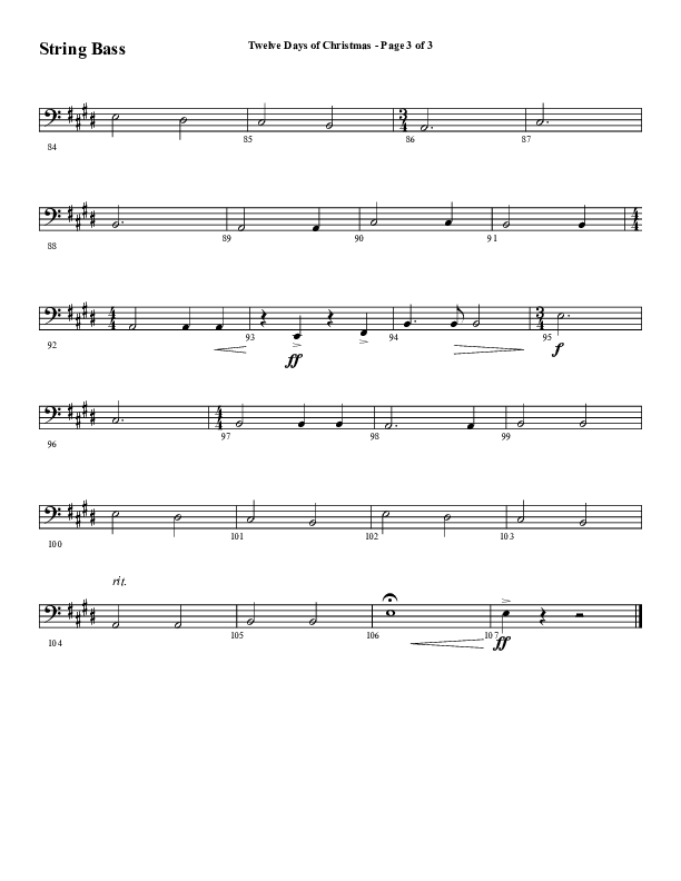 Twelve Days Of Christmas (Choral Anthem SATB) String Bass (Word Music Choral / Arr. Daniel Semsen)