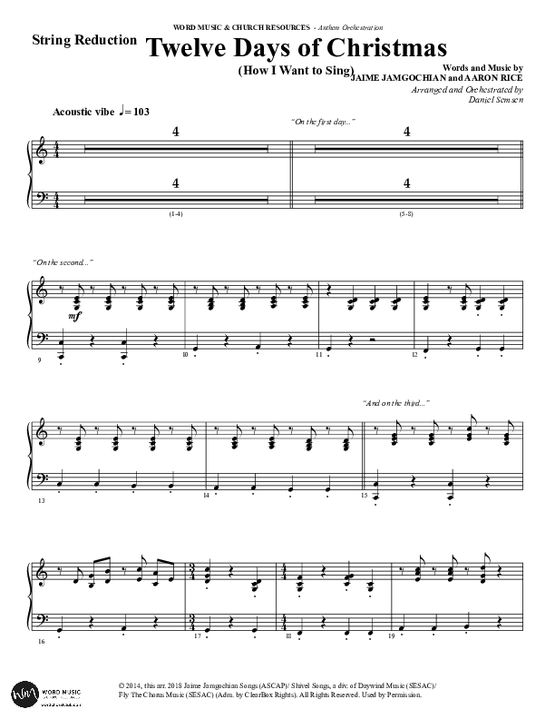 Twelve Days Of Christmas (Choral Anthem SATB) String Reduction (Word Music Choral / Arr. Daniel Semsen)