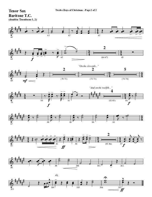Twelve Days Of Christmas (Choral Anthem SATB) Tenor Sax/Baritone T.C. (Word Music Choral / Arr. Daniel Semsen)
