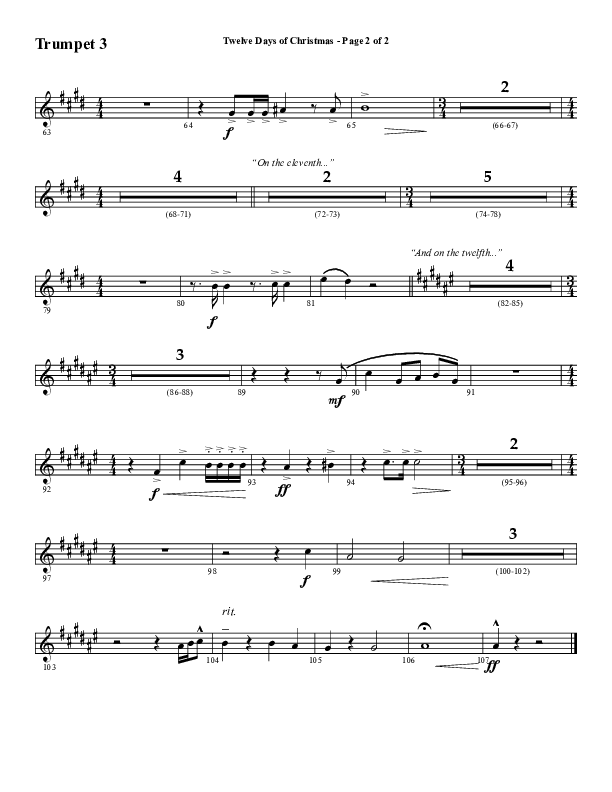 Twelve Days Of Christmas (Choral Anthem SATB) Trumpet 3 (Word Music Choral / Arr. Daniel Semsen)