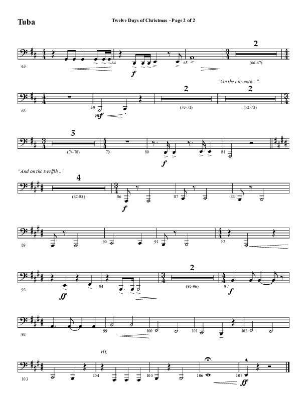 Twelve Days Of Christmas (Choral Anthem SATB) Tuba (Word Music Choral / Arr. Daniel Semsen)