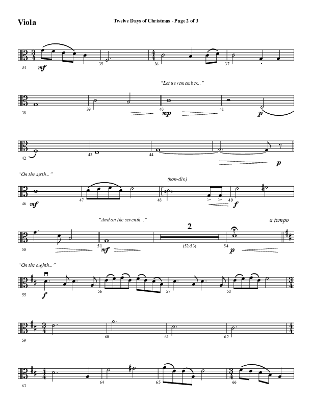 Twelve Days Of Christmas (Choral Anthem SATB) Viola (Word Music Choral / Arr. Daniel Semsen)