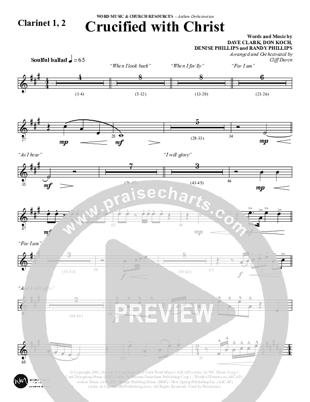 Crucified With Christ (Choral Anthem SATB) Clarinet 1/2 (Word Music Choral / Arr. Cliff Duren)