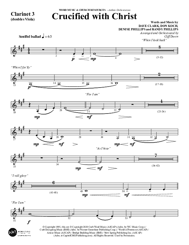 Crucified With Christ (Choral Anthem SATB) Clarinet 3 (Word Music Choral / Arr. Cliff Duren)