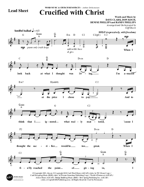 Crucified With Christ (Choral Anthem SATB) Lead Sheet (Melody) (Word Music Choral / Arr. Cliff Duren)