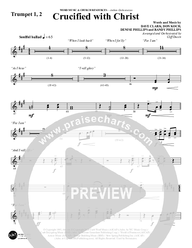 Crucified With Christ (Choral Anthem SATB) Trumpet 1,2 (Word Music Choral / Arr. Cliff Duren)