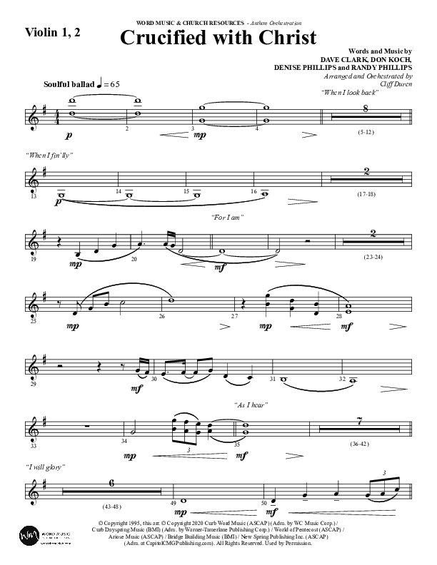 Crucified With Christ (Choral Anthem SATB) Violin 1/2 (Word Music Choral / Arr. Cliff Duren)