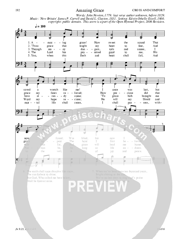 Amazing Grace Hymn Sheet (SATB) (Traditional Hymn)