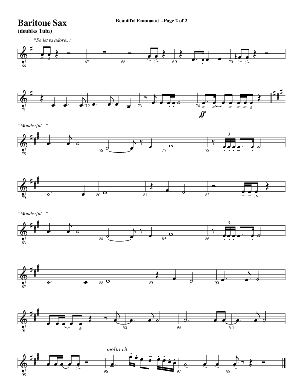 Beautiful Emmanuel (Choral Anthem SATB) Bari Sax (Word Music Choral / Arr. Russell Mauldin)