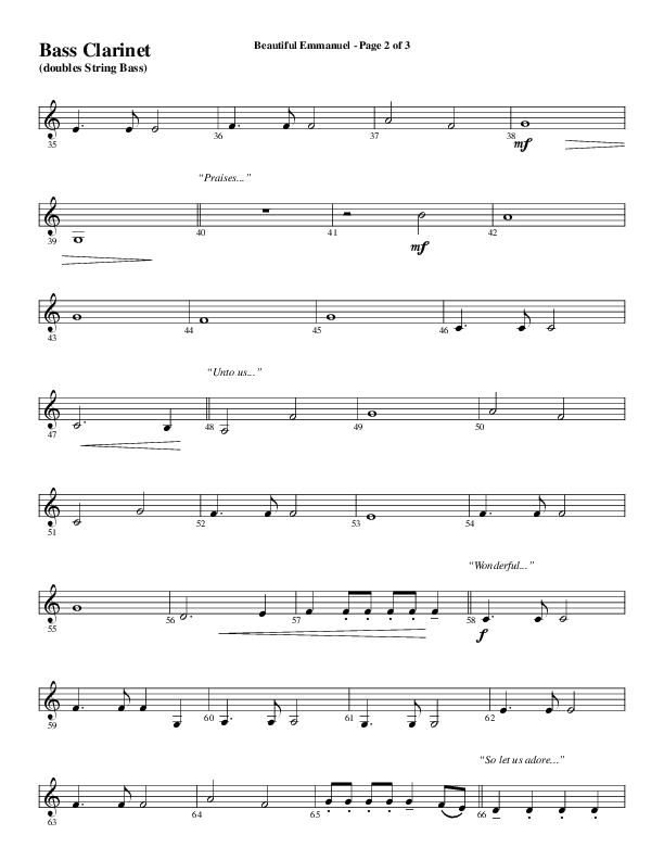 Beautiful Emmanuel (Choral Anthem SATB) Bass Clarinet (Word Music Choral / Arr. Russell Mauldin)