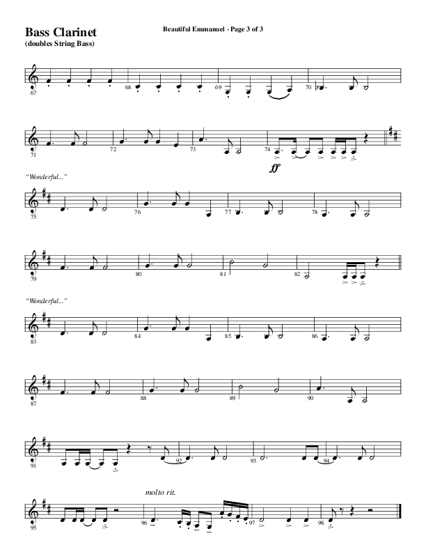 Beautiful Emmanuel (Choral Anthem SATB) Bass Clarinet (Word Music Choral / Arr. Russell Mauldin)
