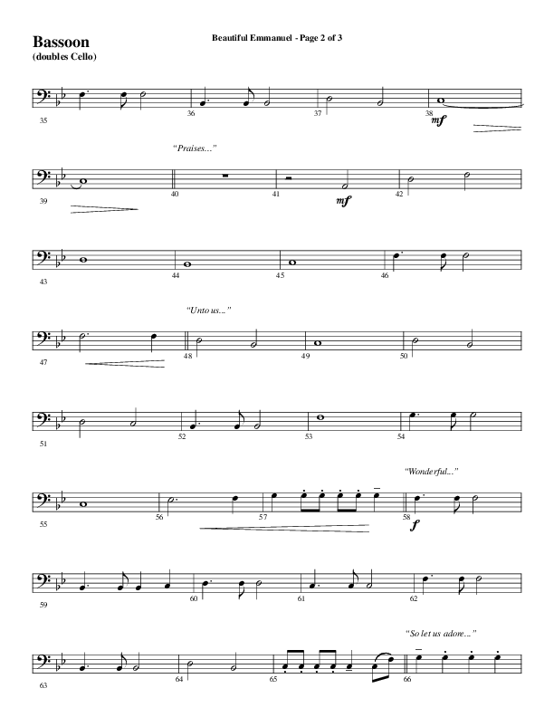 Beautiful Emmanuel (Choral Anthem SATB) Bassoon (Word Music Choral / Arr. Russell Mauldin)