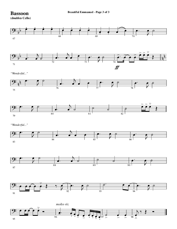 Beautiful Emmanuel (Choral Anthem SATB) Bassoon (Word Music Choral / Arr. Russell Mauldin)