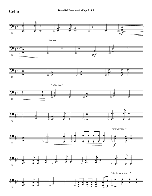 Beautiful Emmanuel (Choral Anthem SATB) Cello (Word Music Choral / Arr. Russell Mauldin)