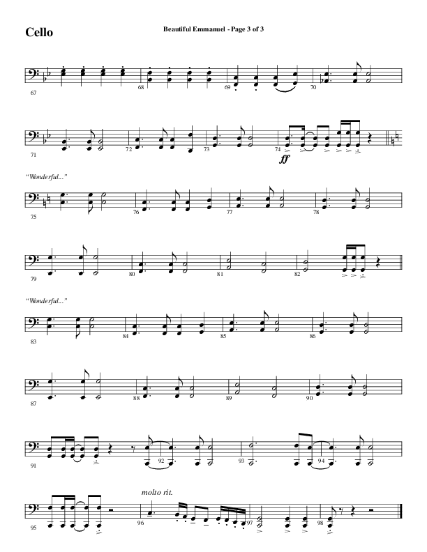 Beautiful Emmanuel (Choral Anthem SATB) Cello (Word Music Choral / Arr. Russell Mauldin)