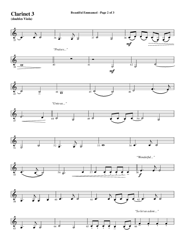 Beautiful Emmanuel (Choral Anthem SATB) Clarinet 3 (Word Music Choral / Arr. Russell Mauldin)