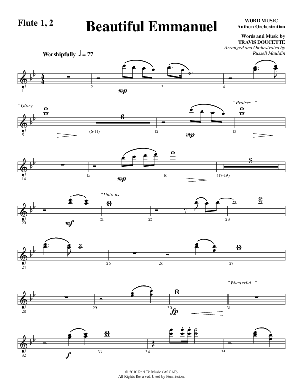 Beautiful Emmanuel (Choral Anthem SATB) Flute 1/2 (Word Music Choral / Arr. Russell Mauldin)